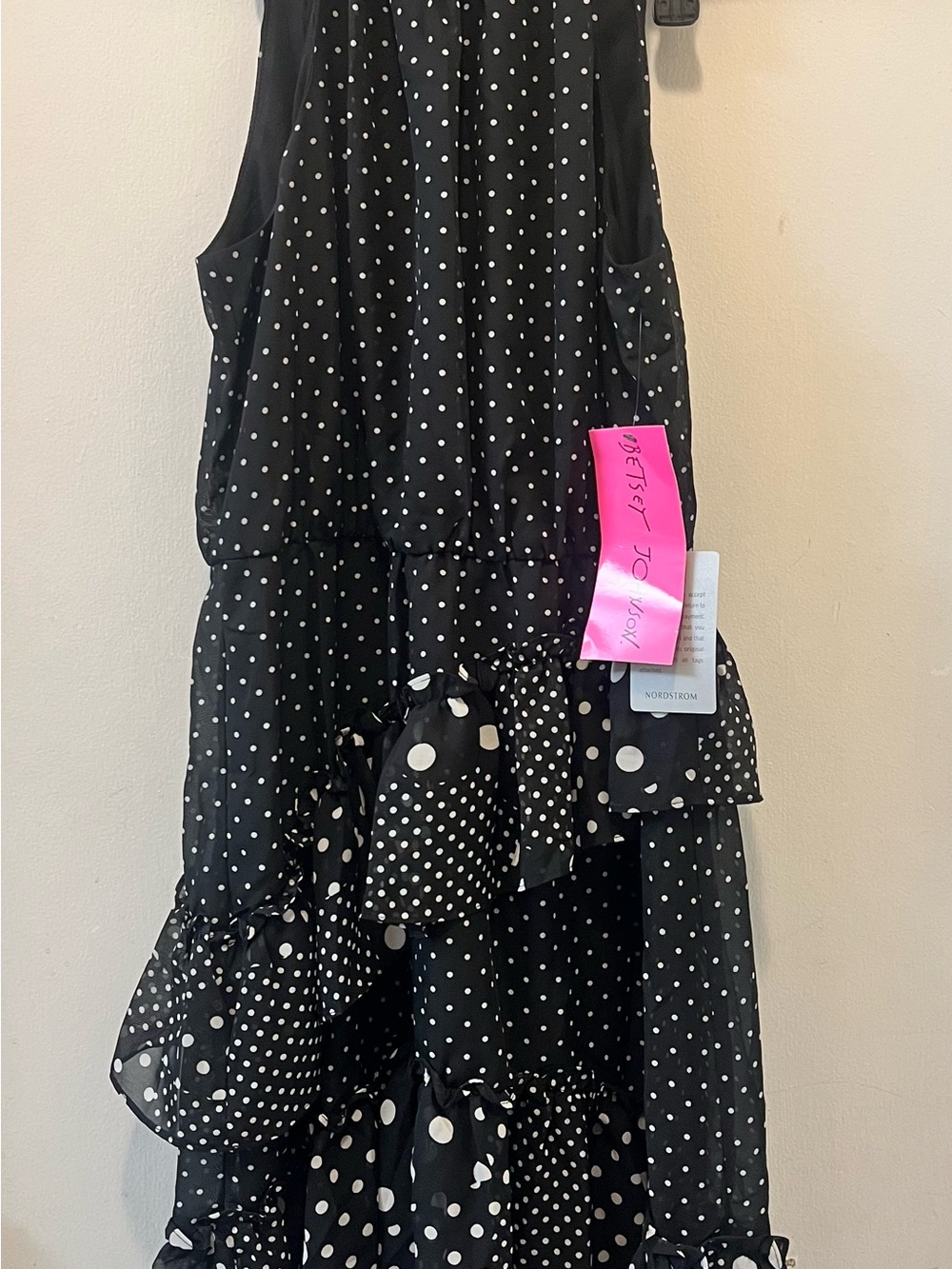 Betsey Johnson Black and White Polka Dot Asymmetrical Ruffle Dress